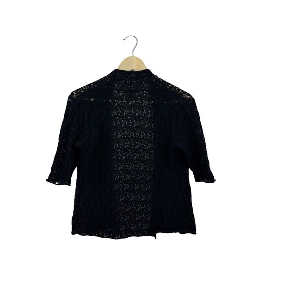 Eileen Fisher Small Wool Cardigan Sweater Crop Black Sheer Crochet Lace Womens - Picture 2 of 12